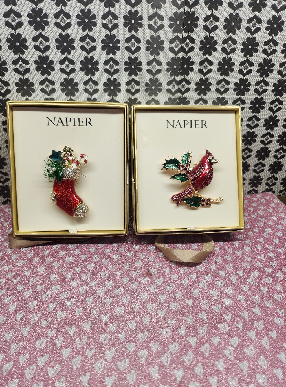 Napier - Christmas Brooches - set of 2 - New in boxes